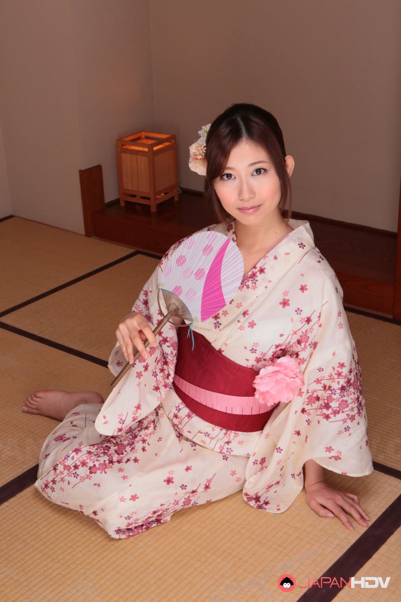 Natsume Inagawa shows round boobs and hairy pussy under kimono.