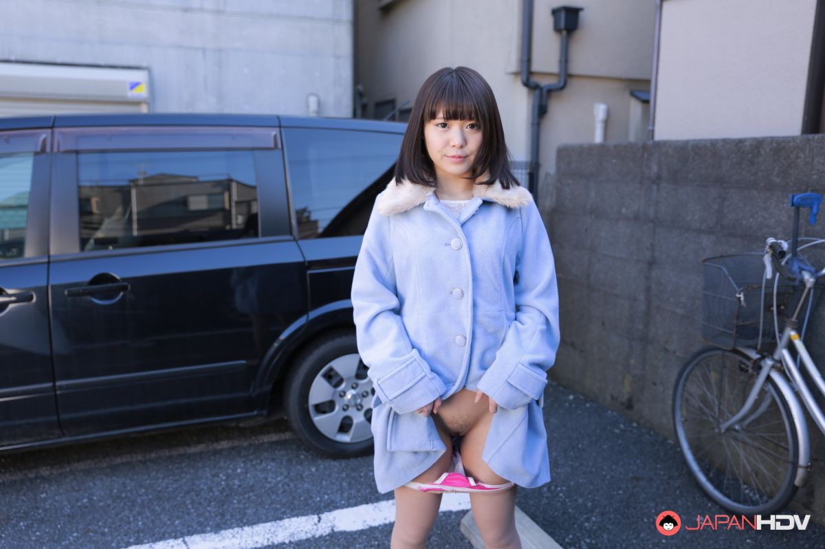 Slutty Haruka Miura shows her trimmed pussy in the street