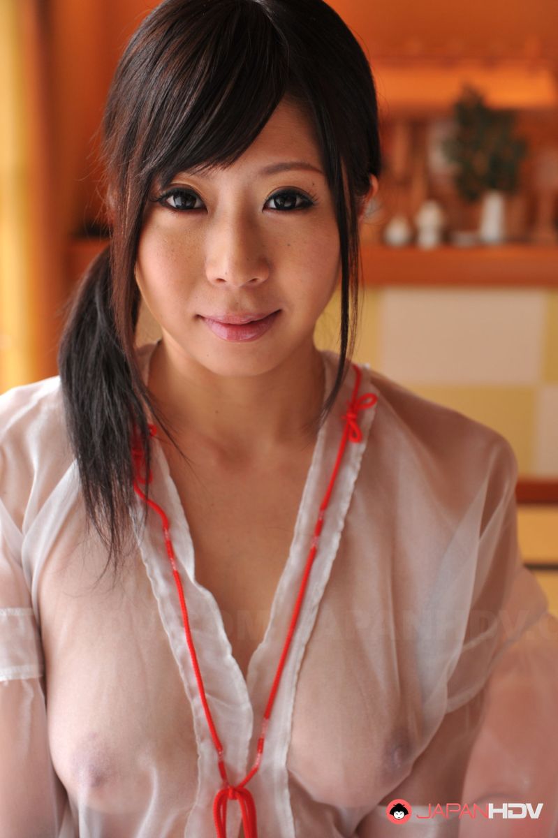 Lustful Yume Sorano shows juicy boobs in see through kimono for pics.
