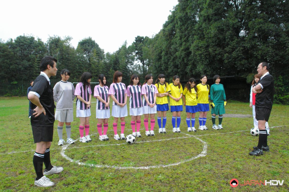 Japanese babes showing off their naked bodies and playing soccer