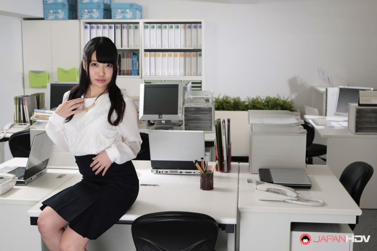 Yui Ayase gets naked in her new office and shows her small tits
