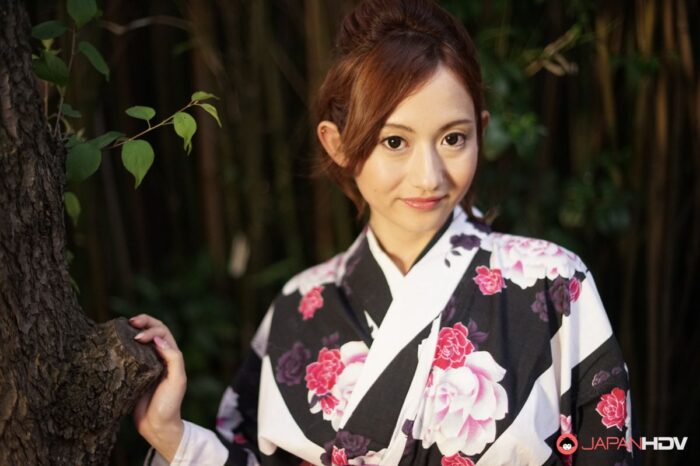 Kimono lady Reon Otowa spends time outdoor